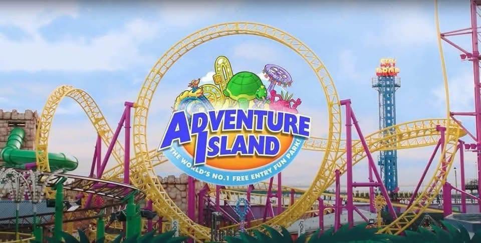 Adventure Island and Southend seafront on a sunny day with families enjoying the rides and attractions