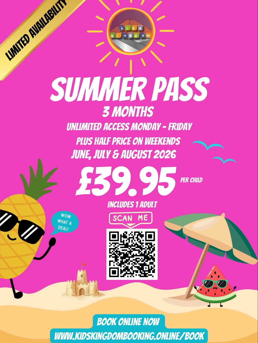 Kids Kingdom Summer Pass 2026 - 3 Months of Fun for £39.95
