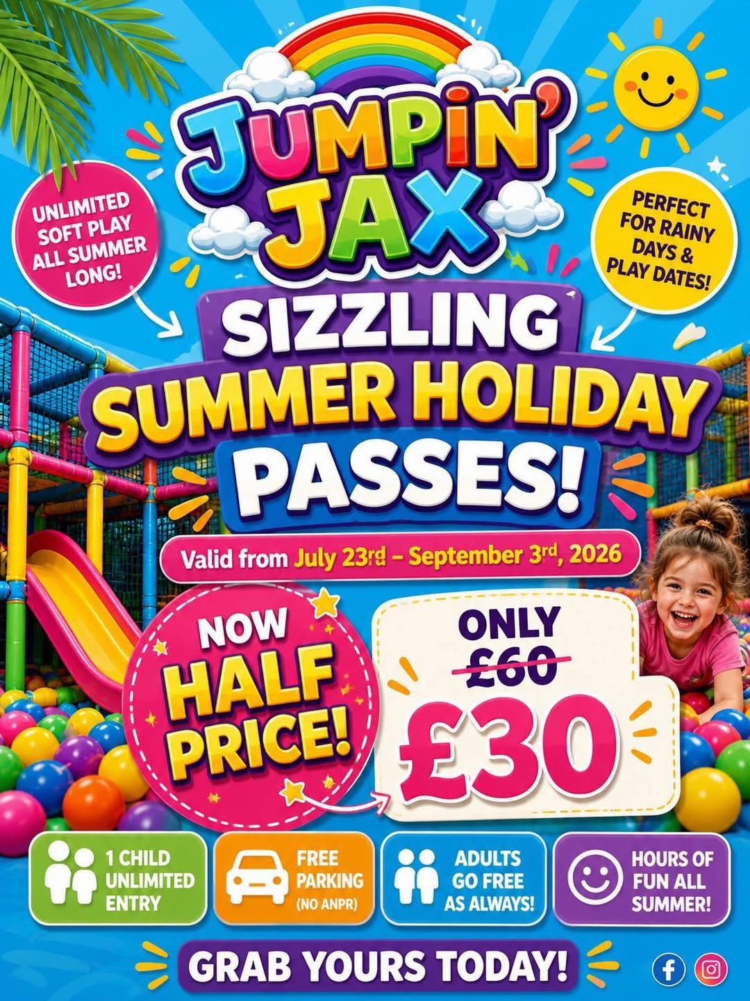 Jumpin' Jax Summer Holiday Pass 2026 - Unlimited Soft Play